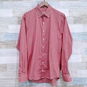 Peter Millar Stretch Twill Sport Shirt Red White Gingham Cotton Mens Large